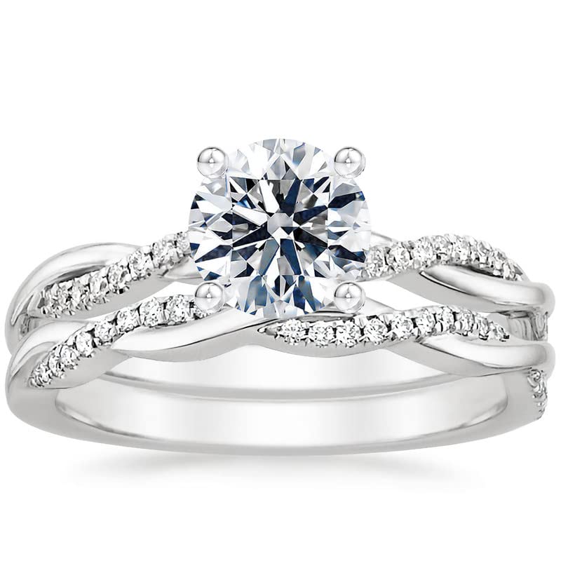 Bridal Set 1 Carat Center Twisting Infinity Pave Set Moissanite Engagement Rings for Women Platinum Plated Silver