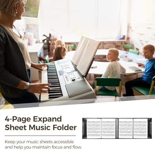 Sheet Music Folder, 4 Pages Expand Piano Sheet Music Binder, Hold 64 Pages A4-Size Sheets, Writable Choir Folder for Holding Sheet Music and Storing Files