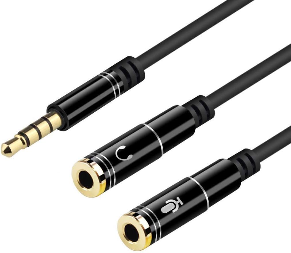 Headset Splitter for CTIA Headsets with Separate Headphone and Microphone Plugs, 3.5mm Stereo Audio Male to 2 Female Headset Mic Y Splitter Cable Adapter -Black