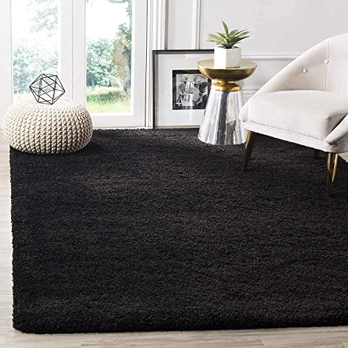 IBARAT CARPET- Handwoven Plain shag Collection Super Soft Microfiber Silk Touch Rugs with 2 inch Pile Height. Size 8x8 feet Round, Color, Black
