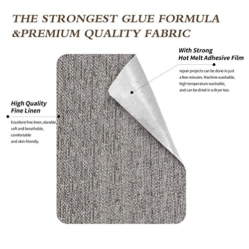 Image of King Mountain Premium Linen Fabric Iron-on Repair Patch, Inside&Outside 3 inchx60 inch With Backing Glue, Decorative Kit (Medium Grey)