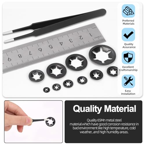 Glarks 351pcs 65Mn-Steel Internal Tooth Star Lock Washers Assortment Kit M2 M2.5 M3 M4 M5 M6 M8 M10 M12Quick Speed Locking Washers Push on Locking Washers