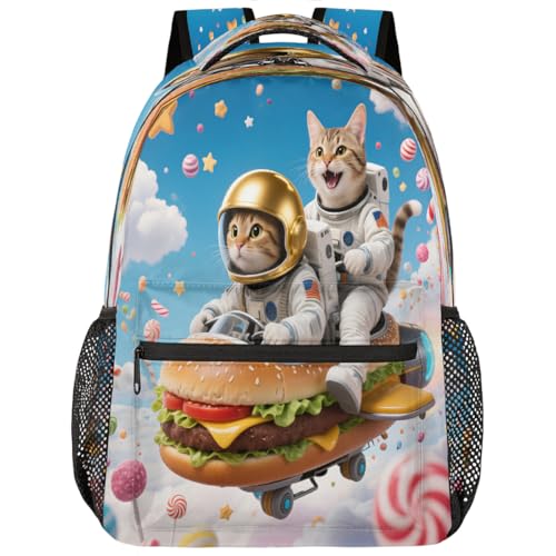 Mochila escolar juvenil gatos astronautas ligera para ordenador portátil estudiantes y viaje