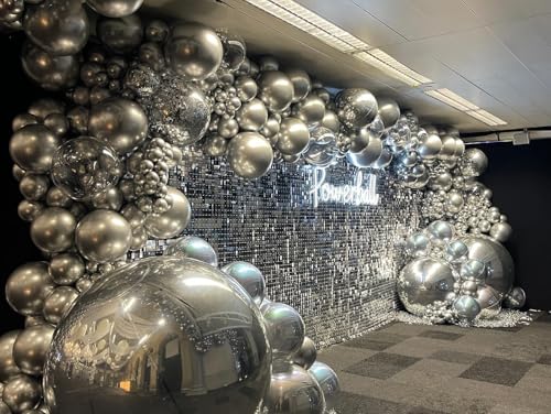 Image of 36 Inch Metallic Silver Balloons, 9Pcs Giant Silver Balloons Jumbo Large Thick Big Latex Balloons for Birthday Baby Shower Wedding Anniversary Graduation Photo Shoot New Year Party Decorations
