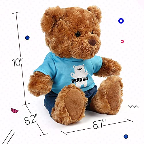Lotfancy Teddy Bear Stuffed Animal, With Removable Clothes, 10 Inch Cute Baby Boy Bear Plush, Plushies Toy For Kids, Baby Shower Decoration, Easter Gift, Brown #TOP5