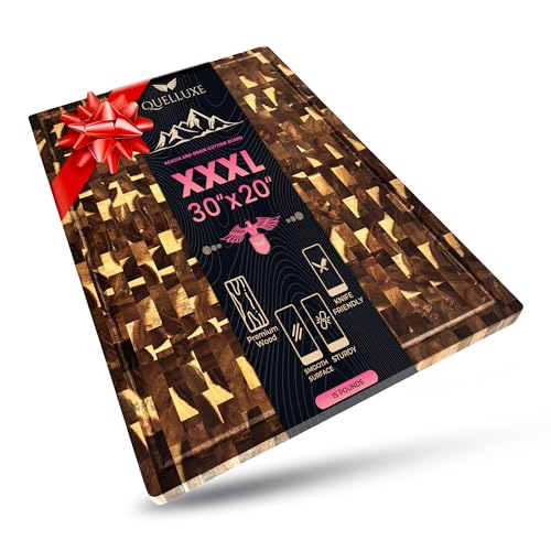 QUELLUXE 30' x 20' Acacia Wood End Grain Cutting Board Extra Large, XXXL Noodle Board Stove Cover, Heavy-Duty Butcher Block, 3XL Meat Chopping Board, Oversized Turkey Carving Board, Charcuterie Board