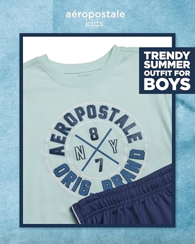 Image of AEROPOSTALE Boys Shorts Set 2 Piece Graphic Tee and Mesh Athletic Shorts | Poly-Cotton Graphic Tee, Pull On Mesh Shorts with Elastic Waist, Regular Fit