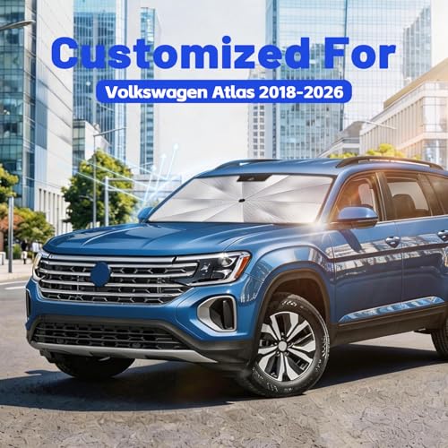 Image of Car Windshield Sun Shade for Volkswagen Atlas 2018-2026 -[Reflective Coated Fabric] Sunshade Umbrella for Front Window, Car Shades Sun Visor Keep Car Cool and Protects Interior, 1:1 Exact Fit