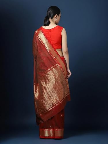 Chowdhrain red chanderi silk saree – image 4