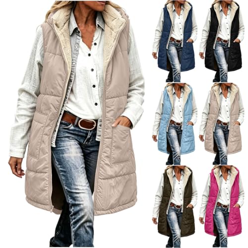 Women Sherpa Fleece Vest Hooded Zip Up Long Quilted Winter Puffer Gilet - image 1