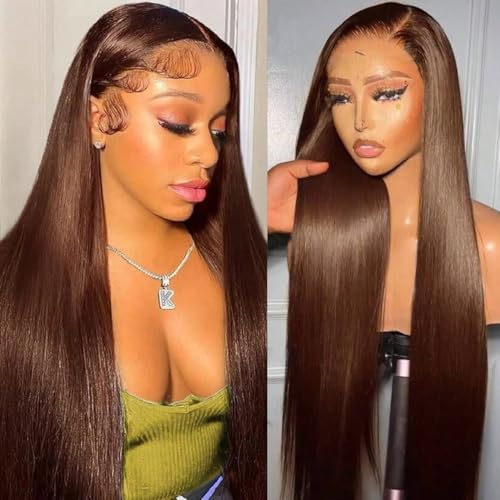GZX 26 Inch Chocolate Brown Lace Front Wigs Human Hair