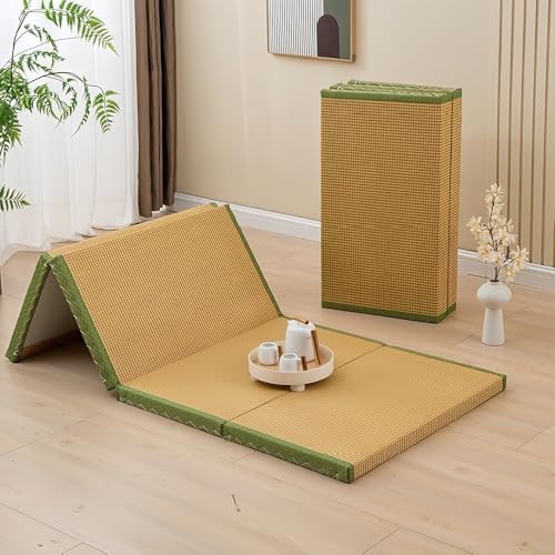 Foldable Coconut Coir Floor Mattress, Japanese Futon Sleeping Pad with Rattan Surface for Bedroom, Guest Room, Dorm, Living Room - 35.4" x 78.7"