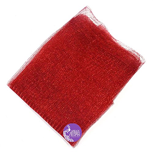 Image of Asian Hobby Crafts Flower Mesh Net Fabric for Bouquets, Trousseau Packing, Gift Wrapping, Party Decor, Sweet Box & Gift Decoration - 7 Meters (Red)