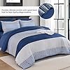 Navy Blue Comforter Set Queen Size,Boho Striped Comforters for Boys&Girls,7 Pieces Bed in A Bag Simple Neutral-Style Bedding Sets for Kids Teen #1