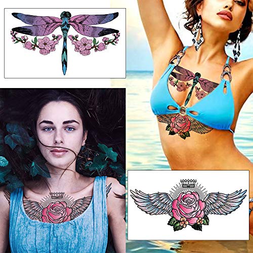 Glaryyears Watercolor Temporary Tattoos For Women Girls Adults, Sexy Fake Long Lasting Tattoo Stickers That Look Real, 6 Pack Large Bird Flower Dragonfly Tramp Stamp On Body Chest Underboob Waist #TOP2