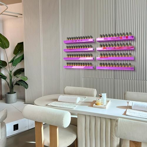 Image of 4 Pack 15 Inch Purple Reflective Acrylic Floating Wall Shelves | Modern Display Shelf for Sunglasses, Oils, Pictures & Toy Storage Decor