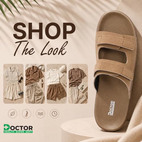 Image of DOCTOR HEALTH SUPER SOFT Men's Adjustable Strap Sandals | Soft Cushioned Footbed | Lightweight Anti-Skid Comfort Sandals | Casual Everyday Wear Slip-On Sandals for Men