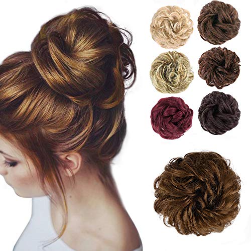 Messy Bun Hair Piece Scrunchy Hair Extensions Tousled Updo Ponytail With Synthetic Hair Elastic Rubber Band Accessories Light Warm Brown