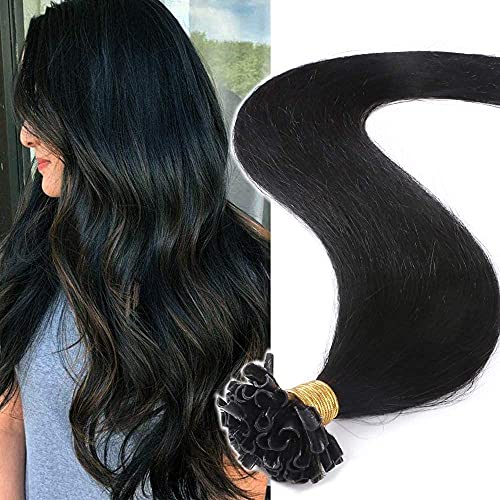 Silk-co U Tip Pre Bonded Hair Extensions Strands Keratin Nail Tip Straight Human Hair Extensions U tip Real Remy Hair 50 Strands Keratin Nail Til 18"-50g #01 Jet Black