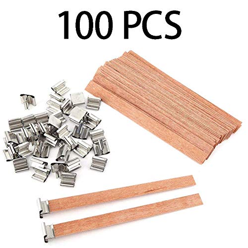 Wooden Candle Wicks, 200 Pieces 5.1 X 0.5 Inch Smokeless Natural Wood Candle Wicks With Iron Stand Candle Cores For Diy Candle Making Craft (100 Sets) #TOP6
