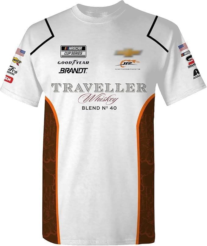 Checkered Flag Sports Justin Allgaier 2025 Traveller #40 Sublimated Uniform Pit Crew T-Shirt (US, Alpha, Large, Regular, Regular, White)