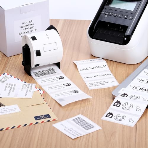Replace for Brother (2.4 in x 1.1 in) DK-1209 White Label for Small Address/Barcode Labels, Roll of 800 Stickers use with QL-800 Printer, 29 x 62mm (5 Rolls+ 1 Reusable Cartridges)