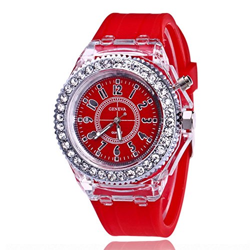Preisvergleich Produktbild elegantstunning Studenten LED Silikon Diamant Stil Armbanduhr digitale Skala Quarz Uhren Armbanduhr rot