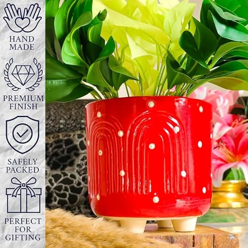 Image of Niyara Ceramic planters pots for Indoor Outdoor Home, Garden Office Decor Balcony Planters Gamla Flower Size Small 6 inches (Abstract Red)