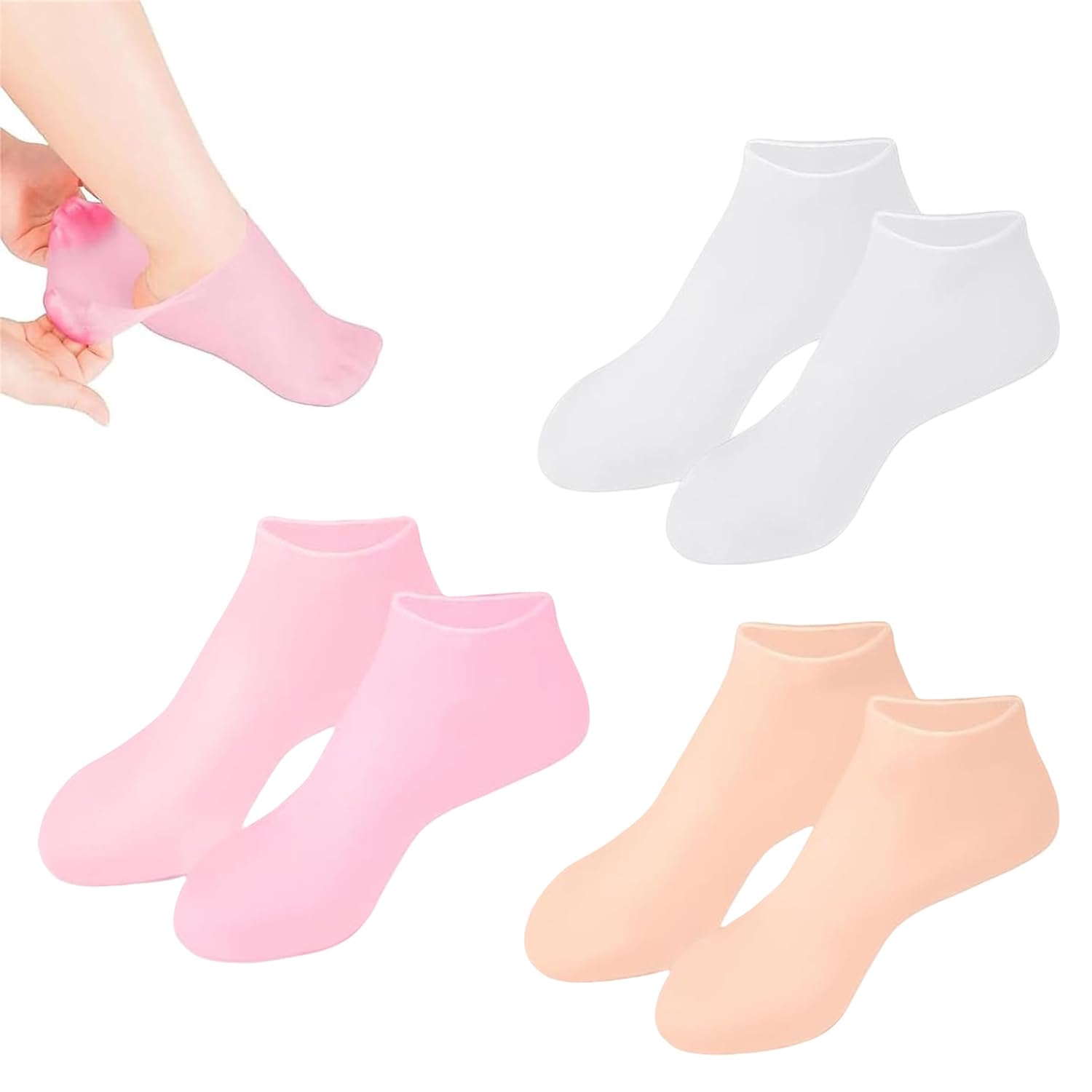 3 Pairs Silicone Socks, Silicone Moisturizing Socks, Women Foot Spa Pedicure Silicone Socks, Soft Gel Heel Socks Silicone Foot Moisturising Socks for Women Dry Cracked Feet