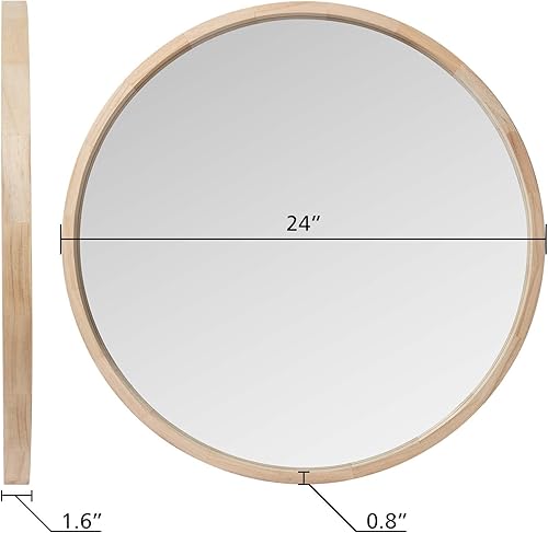 Miniatura 16 de LYYYXGYP Espejo redondo de madera de 24 pulgadas, espejo de pared de granja con marco de madera, espejo circular marrón para baño Marrón,Gris,Madera