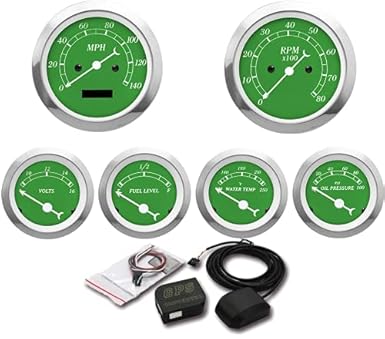 MOTOR METER RACING 6 Gauge Set Classic with GPS Electrical Speedometer Digital Odometer Green Dial