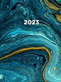 2023: XXL Kalender 2023 I A4 I 1 Seite / Tag mit Zeiteinteilung I 400 Seiten I Terminkalender I Office Planer I Kalenderbuch I Design Blau Grüner Marmor