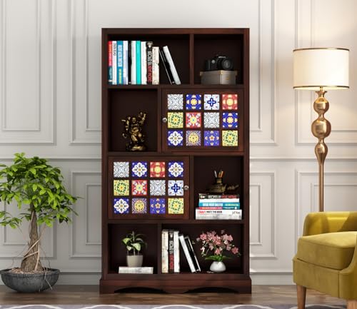 Image of Sheesham Wood Bookcase | Solid Wood Book Shelf for Home Library | Wooden Book Cabinet for Home & Office Living Room (Large, BBslf-Walnut5)