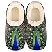Pantofole da donna con motivo a pavone, in peluche, foderate, per la camera da letto, da donna, comode pantofole, Multicolore, Large