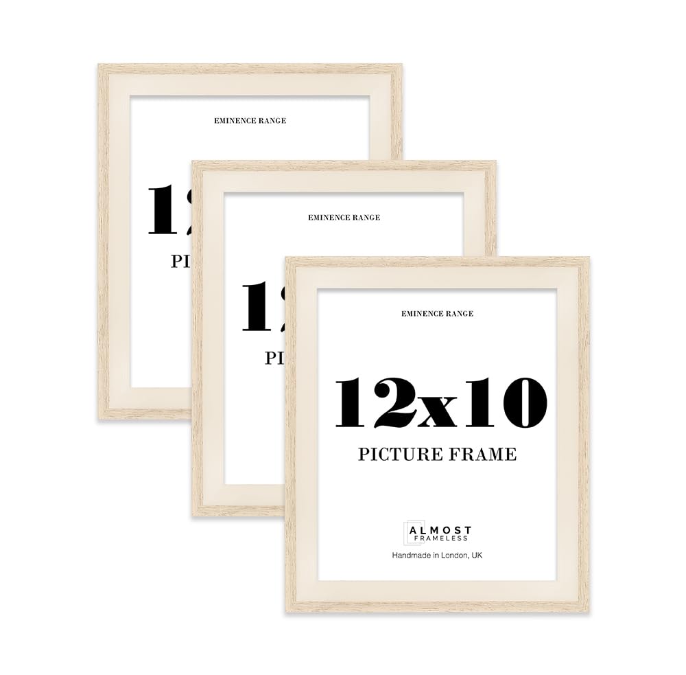 12x10" Oak Picture Frame - Rustic Wood Industrial Effect Photo Frame for Wall Display, Ideal for Posters, Prints & Home Décor, Wall Hooks and Kickstand, 32mm Edge - 3 Pack