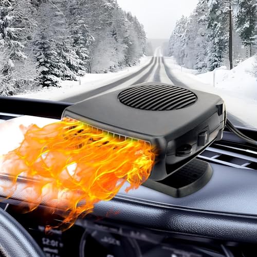 Car Heater,200W 12V Windshield Defroster,Portable Heater for Car Plug in Cigarette Lighter,2-in-1 Fast Heating & Cooling Modes with 360° Rotating Base(Black)
