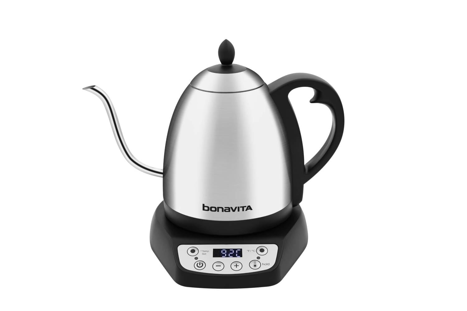 - 1L Digital Variable Temperature Gooseneck Electric Kettle for Coffee Brew and Tea Precise Pour Control, 6 Preset Temps, Café or Home Use, 1200 Watt, LED Panel, Stainless Steel