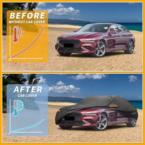 Image of Car Cover Waterproof All Weather Sun Rain Protection Full Exterior Cover for Genesis G70 Sedan 190T-PU Black with Left Side Zippers