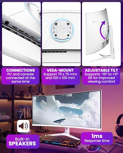 Image of Arozzi Curved Gaming Monitor Nova 34 inch VA 165Hz - Computer Monitor Ultrawide QHD 1440p - Adaptive Sync, HDR10 & Flicker Free Display - 90% sRGB Color Accuracy - PC & Console Ready - White