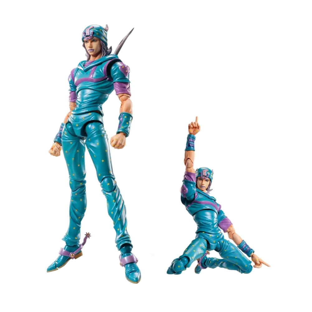 Jiumaocleu Johnny Joestar Action Figure - Anime JJBA Figure Movable Joints Model with Accessories PVC Johnny Joestar Super Action Statue 17CM (Blue)