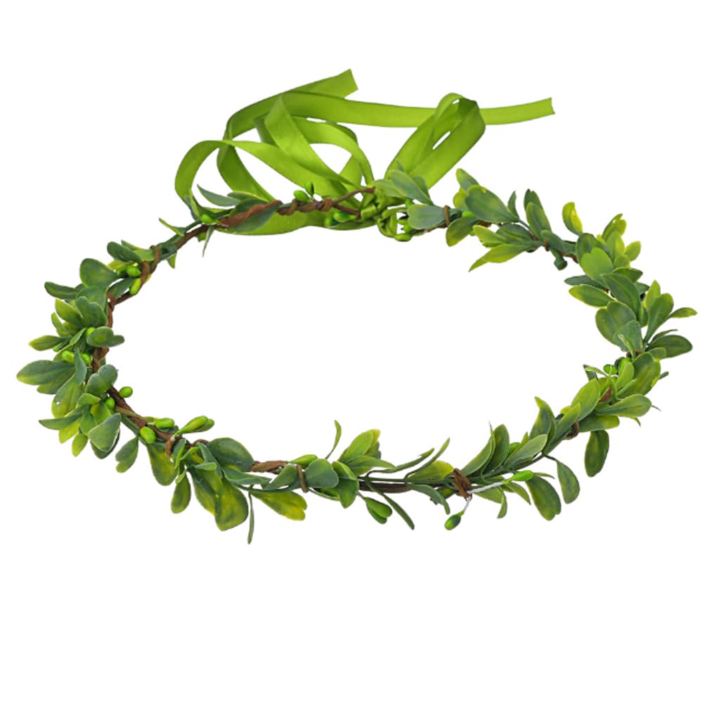 Green Boho Leaf Crown Bridal Flower Crown Floral Headband Bohemian Headpiece with Adjustable Ribbon for Wedding Vacation Party Festival Photo Prop