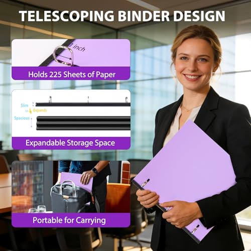 Image of WOT I 12-Pack 1 Inch Telescoping 3 Ring Binder, Expandable Flexible Binder - Patented Design for Easy Portability, Holds 8.5 inchx11 inch Paper, Perfect for School, Office&Home Organization