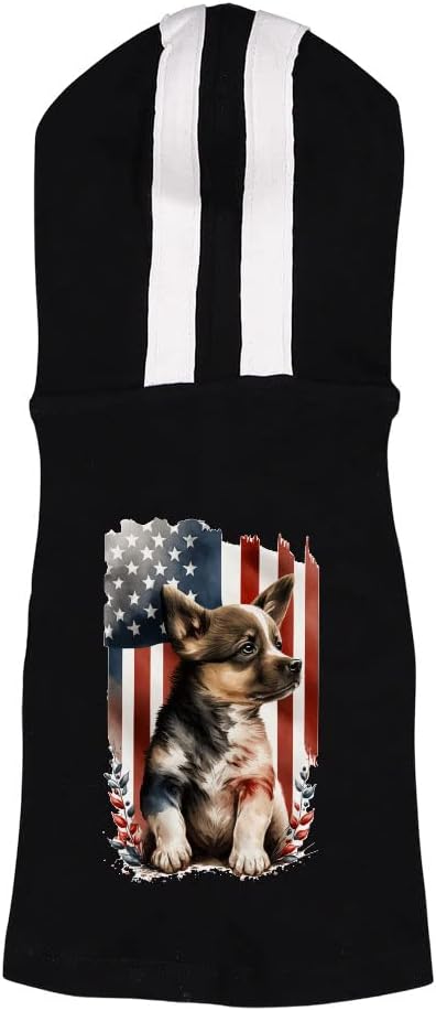 American Flag Dog Shirt with Hoodie - Cool Art Dog Hoodie - Unique Dog Clothing - Black White, S
