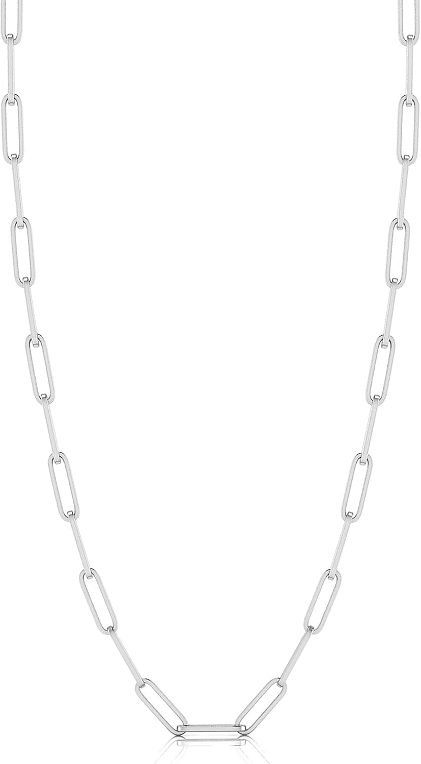 925 Sterling Silver Italian Design Long Link Paper Clip Chain Necklace for Women Girls Men & Boys - Length: 16+2 Inches