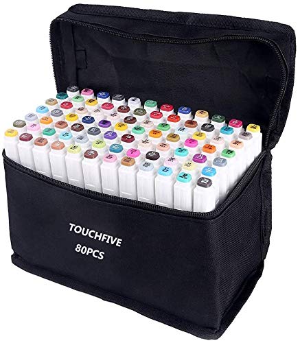 TOUCHFIVE 80 Colors Art Markers Set, Dual Tips Alcohol Based Drawing Markers for Sketch Adult Coloring Book, Art Supplies