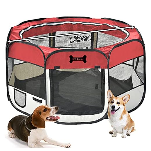 MC Star Portátil Parque Corral Oxford Cachorro Animales para Perros, Gatos, Conejos y Pequeño Animales, 125 x 125 x 64 cm (Rojo)