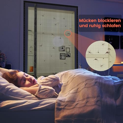 Seitliche Öffnung Fliegengitter Tür, Universell zu öffnende Links und Rechts,3,8CM Breiterer Türkopf, Fliegengitter Balkontür Ohne Bohren, Fliegengitter Magnet für Schiebetür,Terrassentür,100 * 210cm