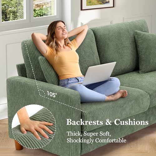 Image of Kidirect 70in Corduroy Couch, Sofas for Living Room No Tool Assembly, Comfy Couches for Living Room 21in Deep Seats, Oversized Loveseat Sofa with 2 Pillows, 3 Seater Couch for Bedroom, Oliver Sofa