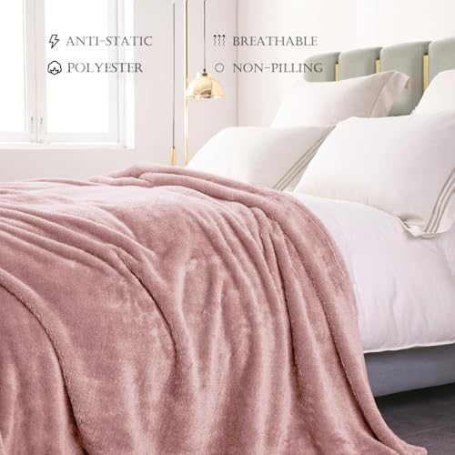 Image of Exclusivo Mezcla Plush Fuzzy Fleece Bed Blanket King Size, Super Soft, Fluffy and Warm Blankets for Couch, Bed, All Season (Dusty Pink, 90x104 inches)