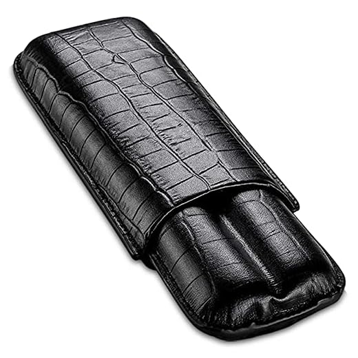 LIANXIAO - Caso de charutos portáteis, capa de charutos em couro premium, cedro madeira alinhada e couro de crocodilo, caixa de armazenamento de charutos mantém até 2 charutos, para negócios de viagen